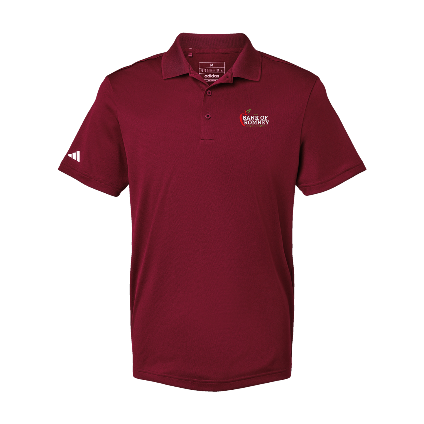 bankofromney-adidas-mens-sport-polo-shirt-embroidery-leftchest-A430-collegiateburgundy-flat-front