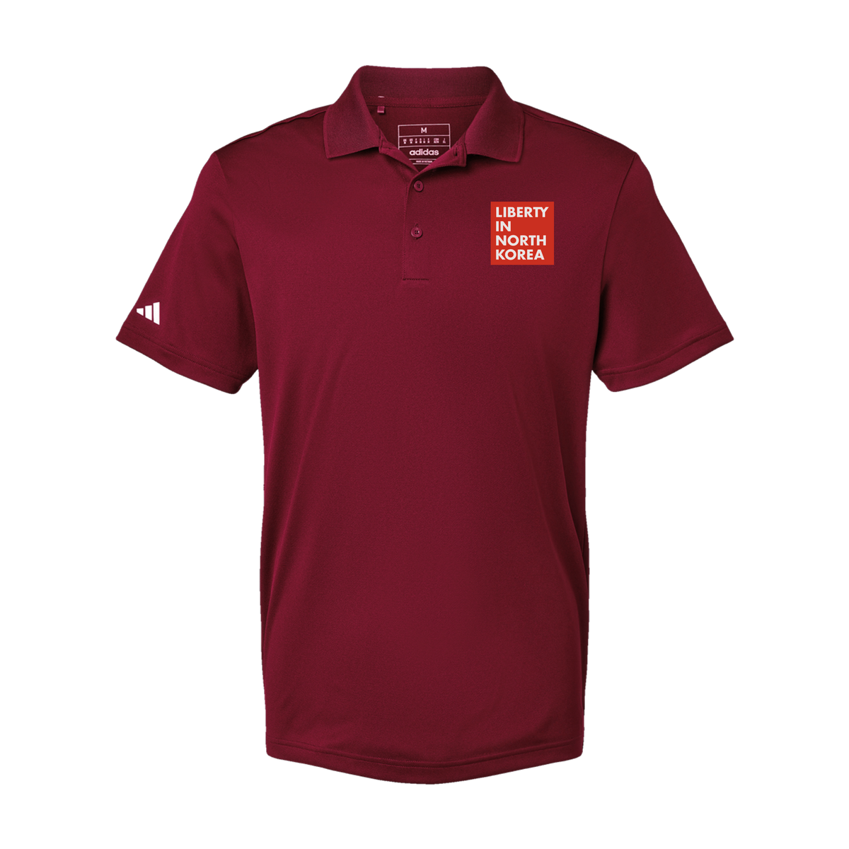 libertyinnorthkorea-adidas-mens-sport-polo-shirt-embroidery-leftchest-A430-collegiateburgundy-flat-front