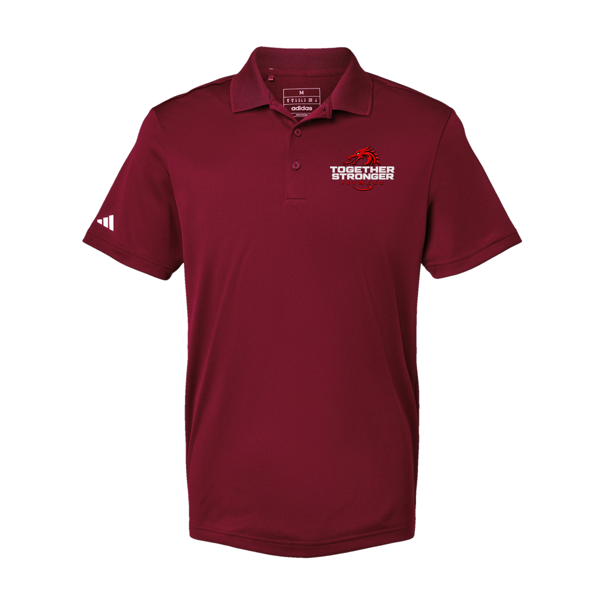 togetherstrongerfitness-adidas-mens-sport-polo-shirt-embroidery-leftchest-A430-collegiateburgundy-flat-front