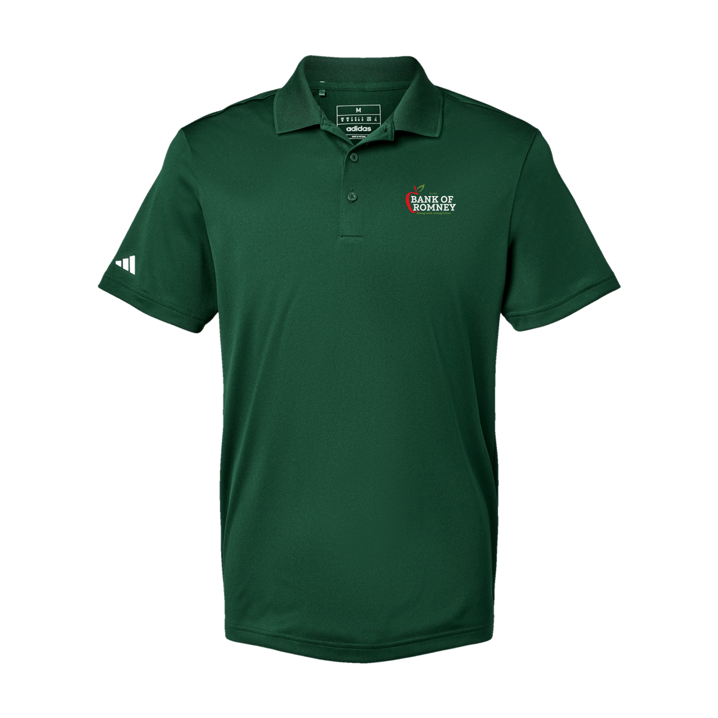 bankofromney-adidas-mens-sport-polo-shirt-embroidery-leftchest-A430-collegiategreen-flat-front