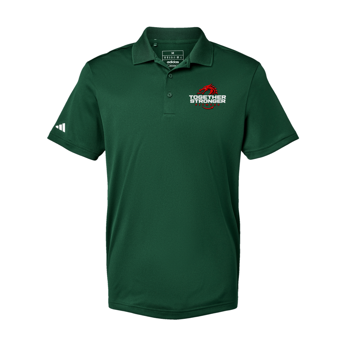 togetherstrongerfitness-adidas-mens-sport-polo-shirt-embroidery-leftchest-A430-collegiategreen-flat-front