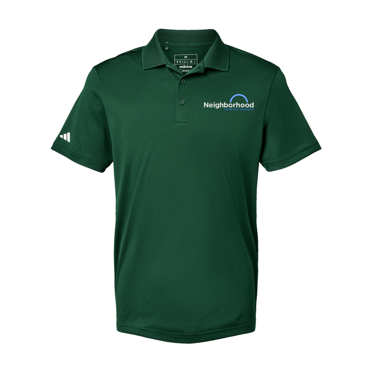 ncschools-adidas-mens-sport-polo-shirt-embroidery-leftchest-A430-collegiategreen-flat-front