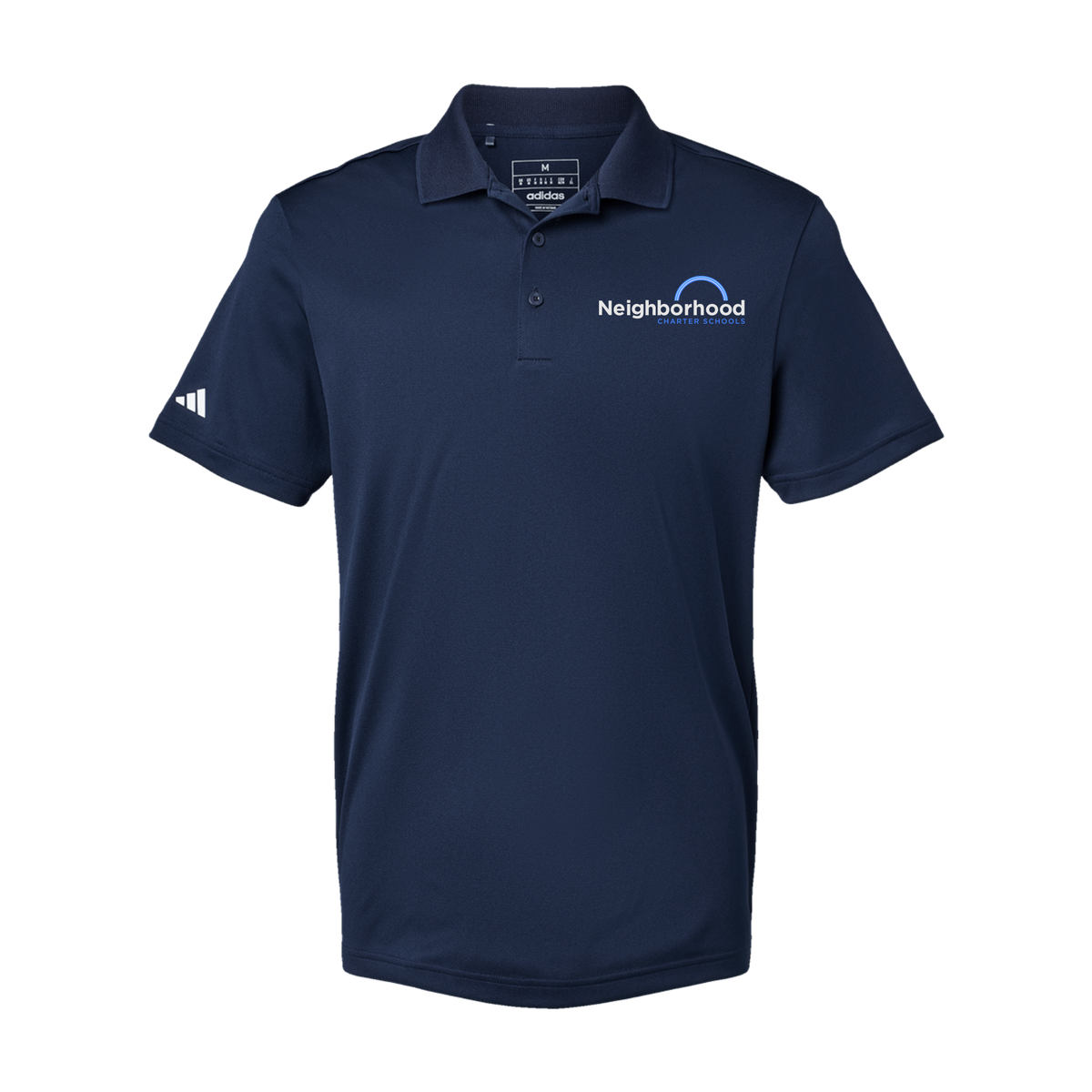 ncschools-adidas-mens-sport-polo-shirt-embroidery-leftchest-A430-collegiatenavy-flat-front