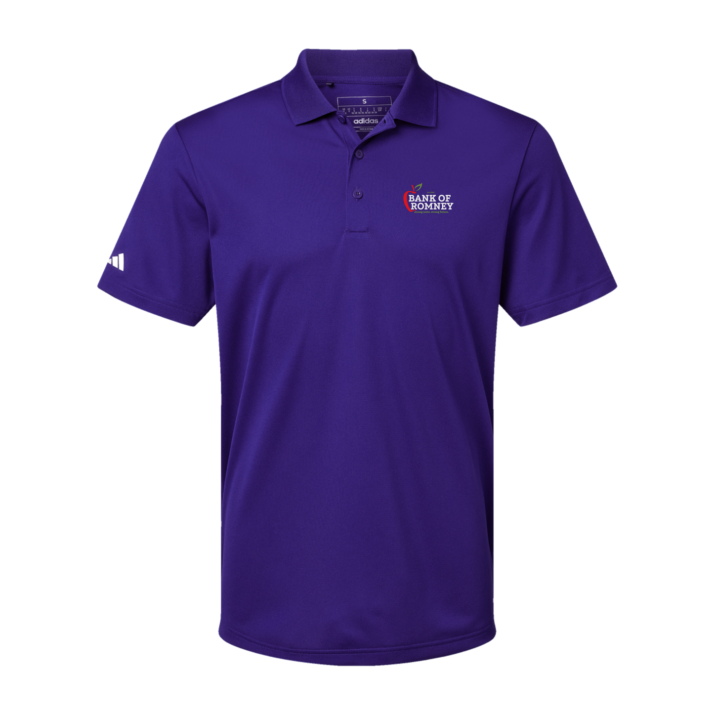 bankofromney-adidas-mens-sport-polo-shirt-embroidery-leftchest-A430-collegiatepurple-flat-front