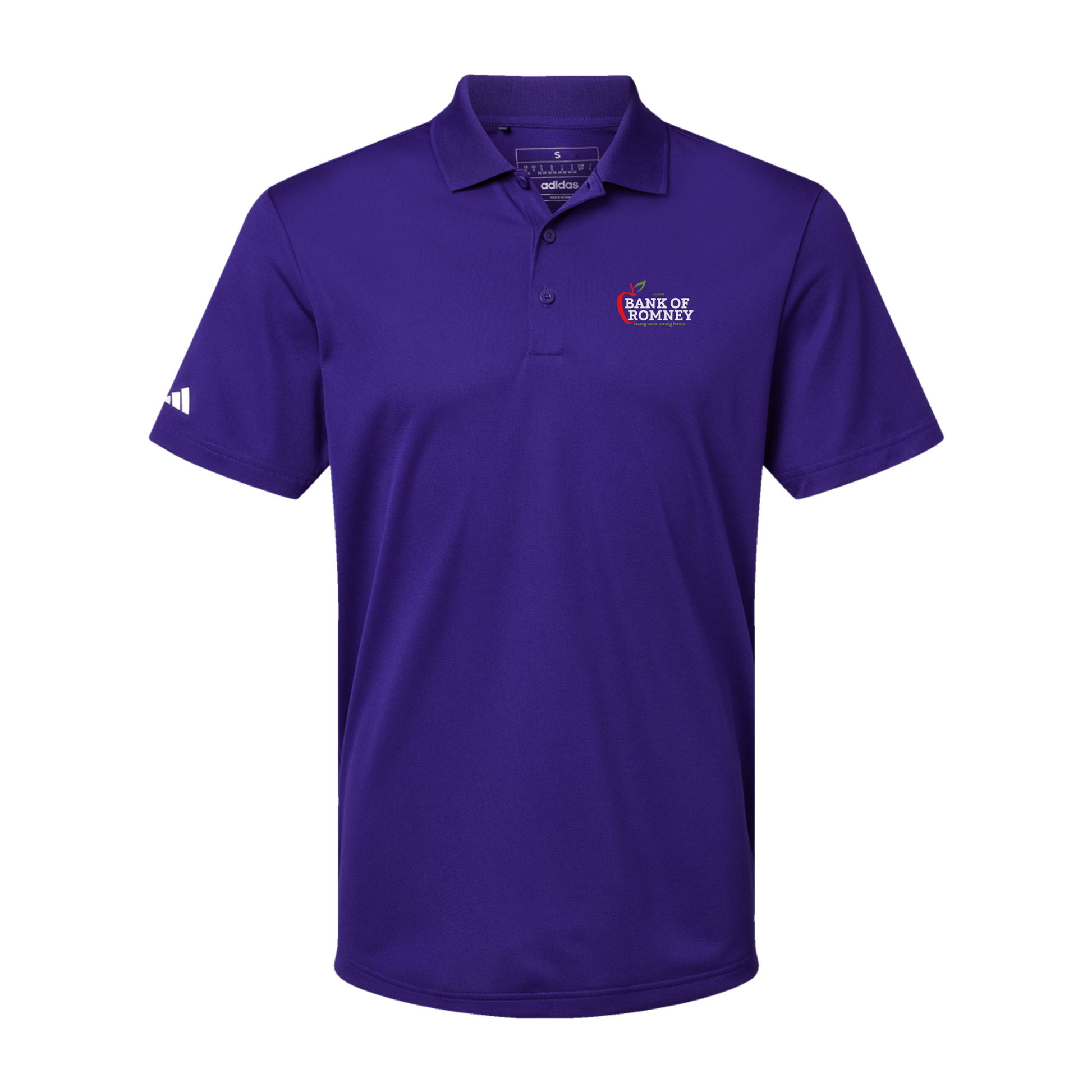 bankofromney-adidas-mens-sport-polo-shirt-embroidery-leftchest-A430-collegiatepurple-flat-front