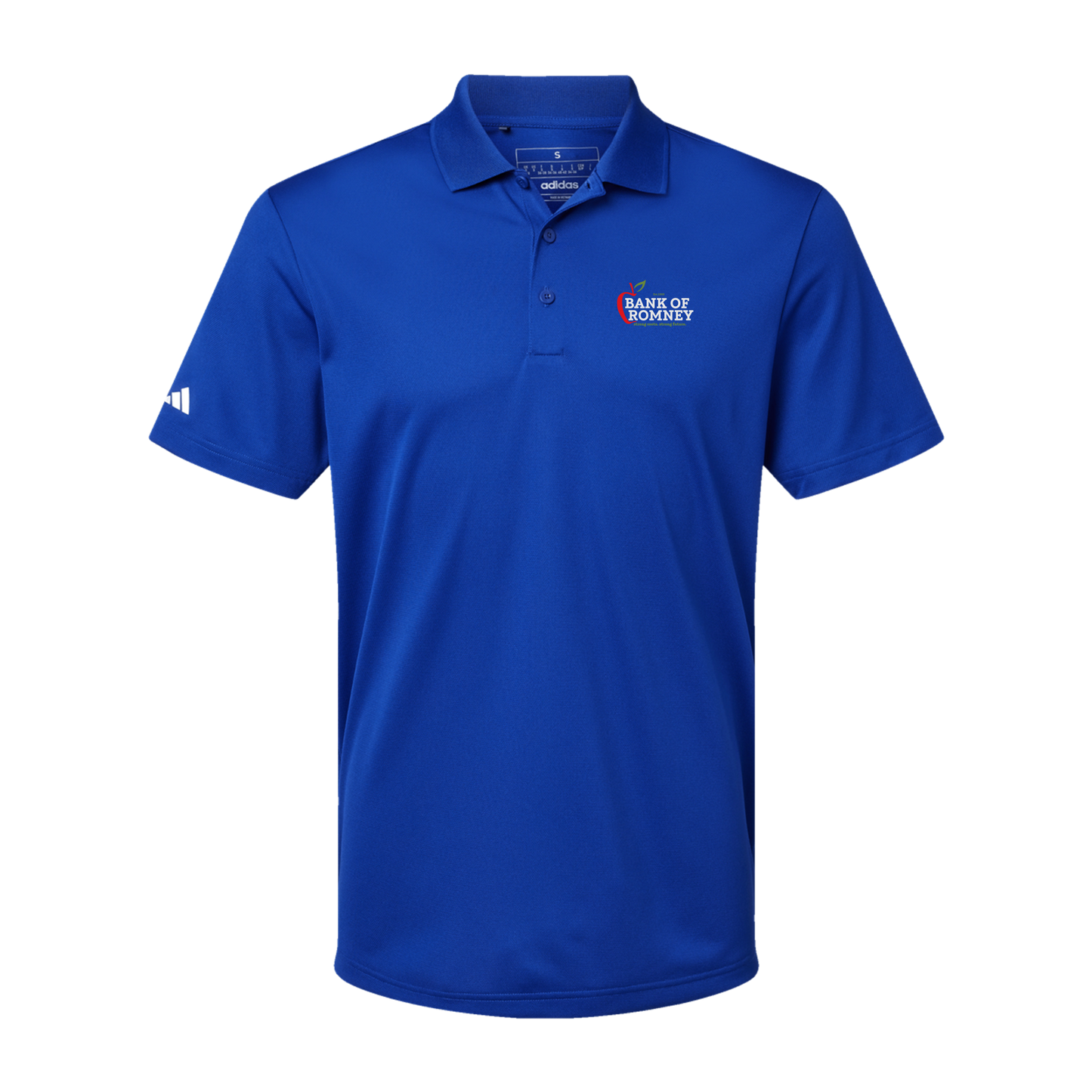 bankofromney-adidas-mens-sport-polo-shirt-embroidery-leftchest-A430-collegiateroyal-flat-front