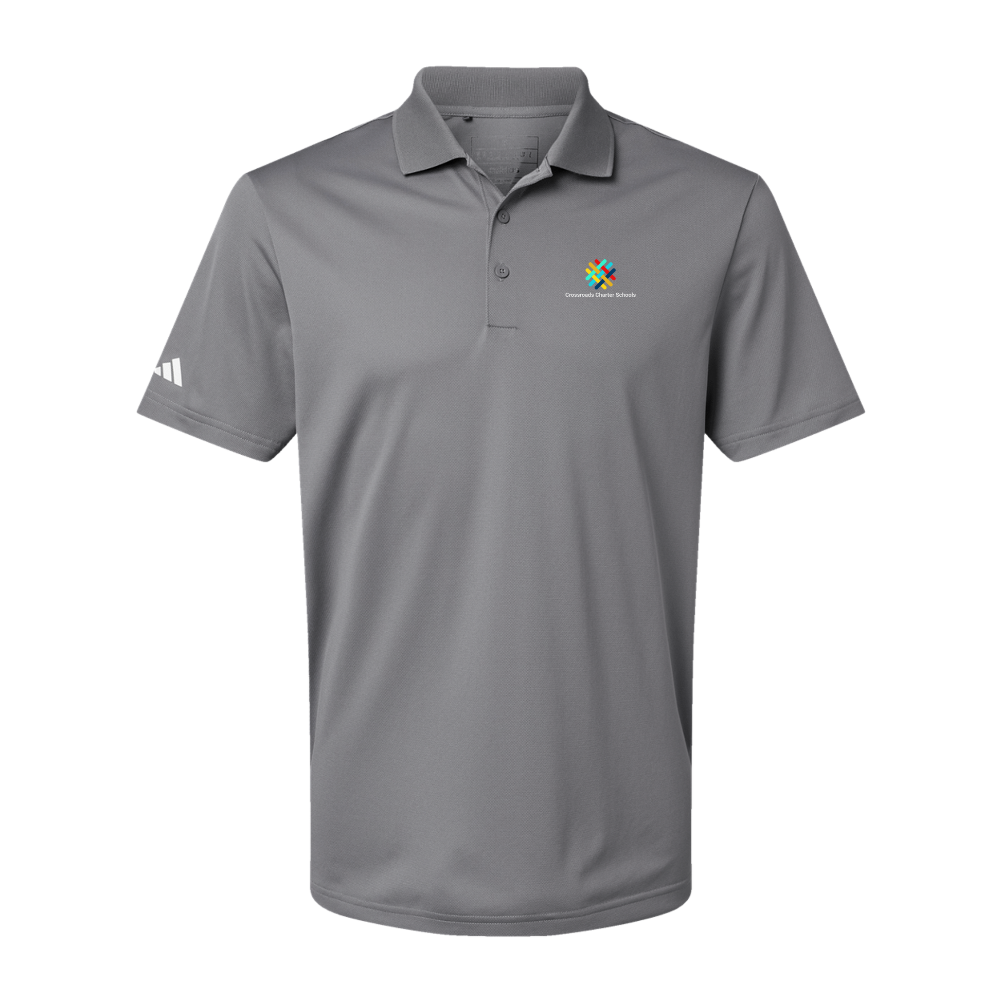crossroadsschoolskc-adidas-mens-sport-polo-shirt-embroidery-leftchest-A430-greythree-flat-front