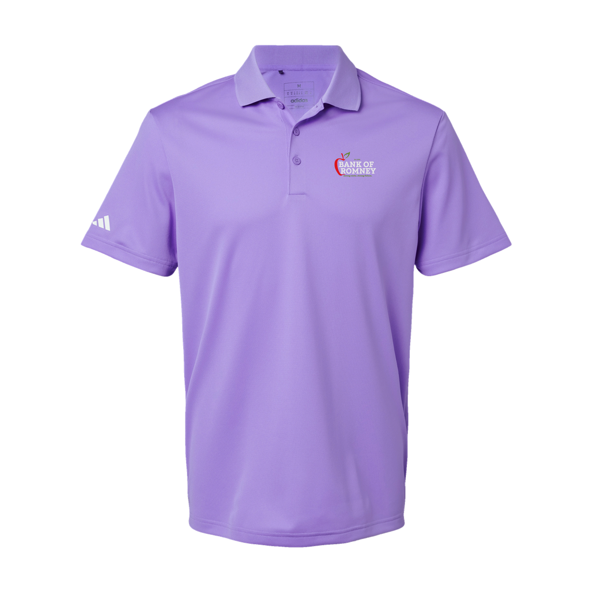 bankofromney-adidas-mens-sport-polo-shirt-embroidery-leftchest-A430-lightflashpurple-flat-front