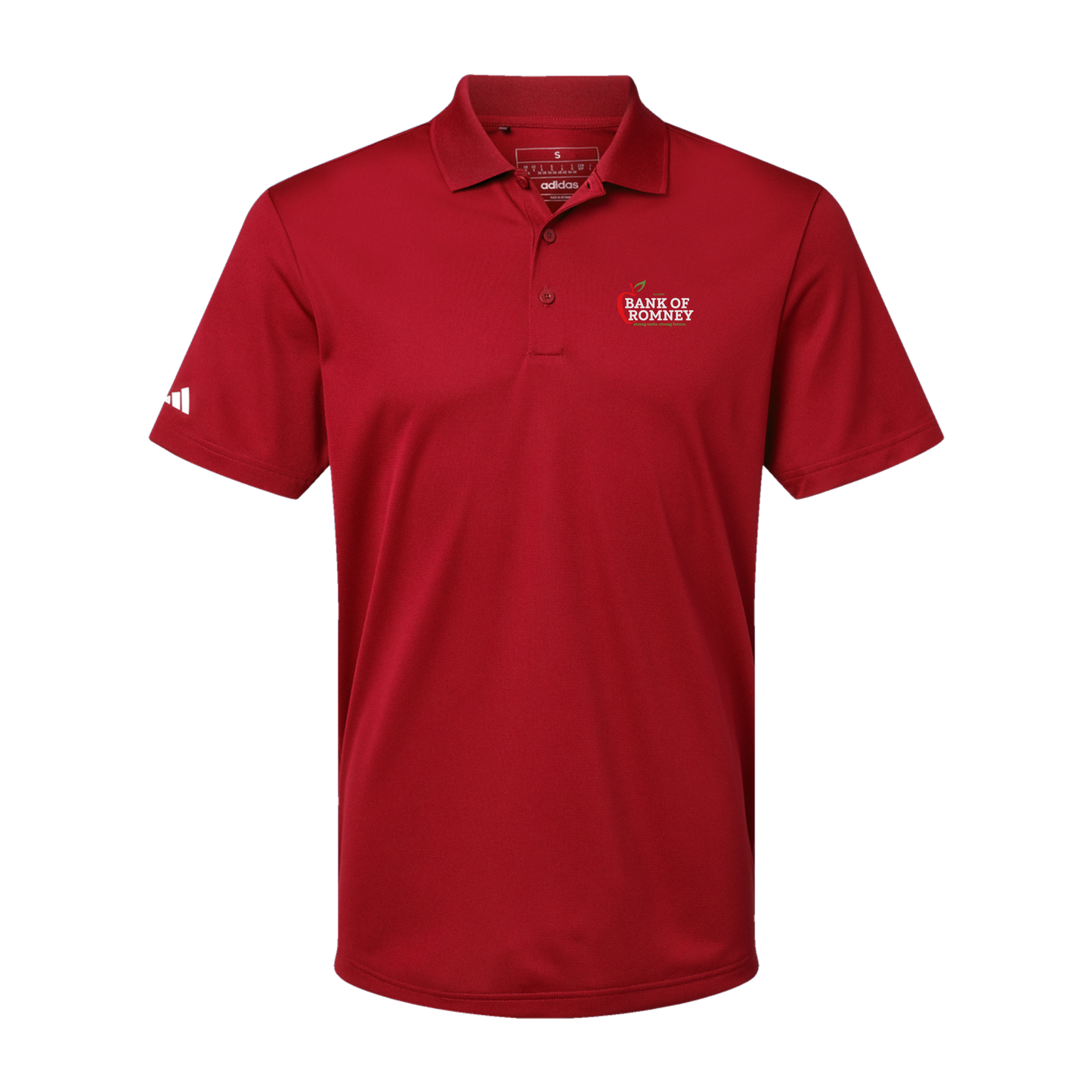 bankofromney-adidas-mens-sport-polo-shirt-embroidery-leftchest-A430-powerred-flat-front