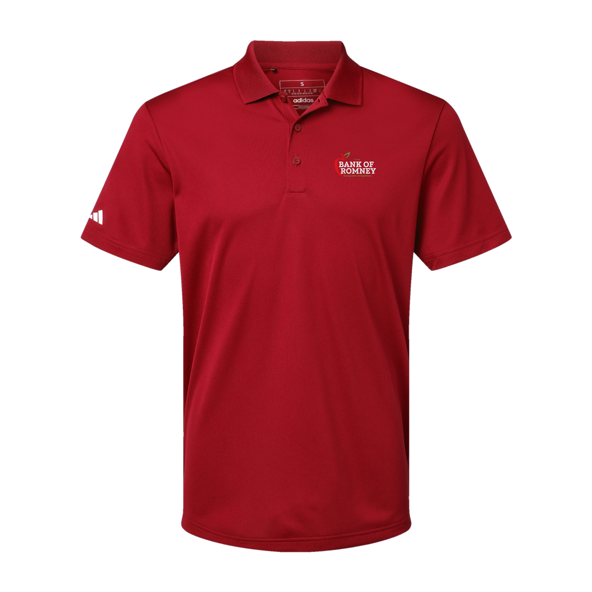 bankofromney-adidas-mens-sport-polo-shirt-embroidery-leftchest-A430-powerred-flat-front