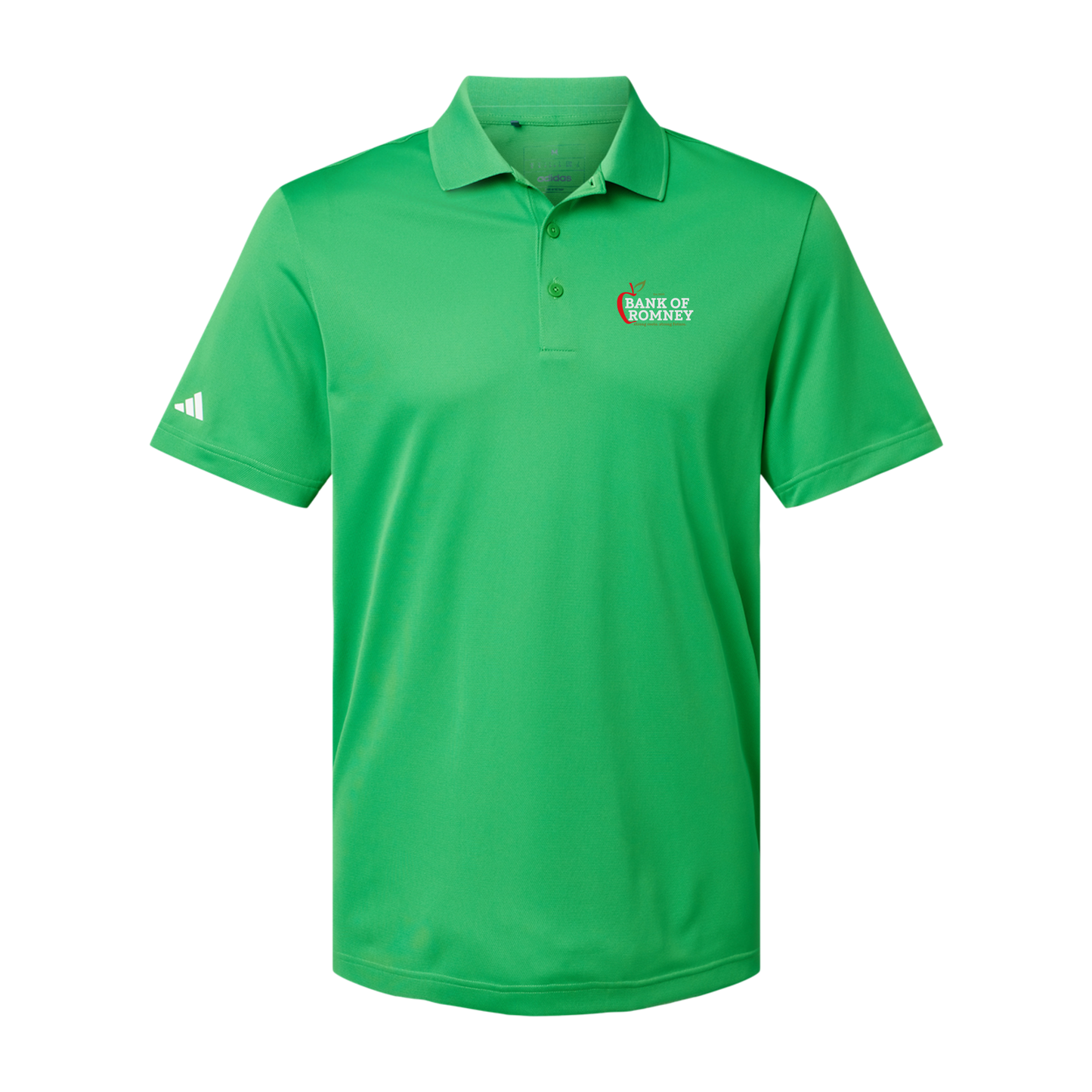 bankofromney-adidas-mens-sport-polo-shirt-embroidery-leftchest-A430-vividgreen-flat-front