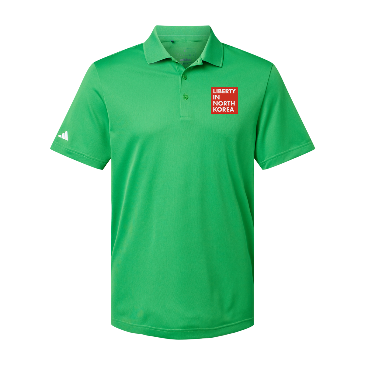 libertyinnorthkorea-adidas-mens-sport-polo-shirt-embroidery-leftchest-A430-vividgreen-flat-front