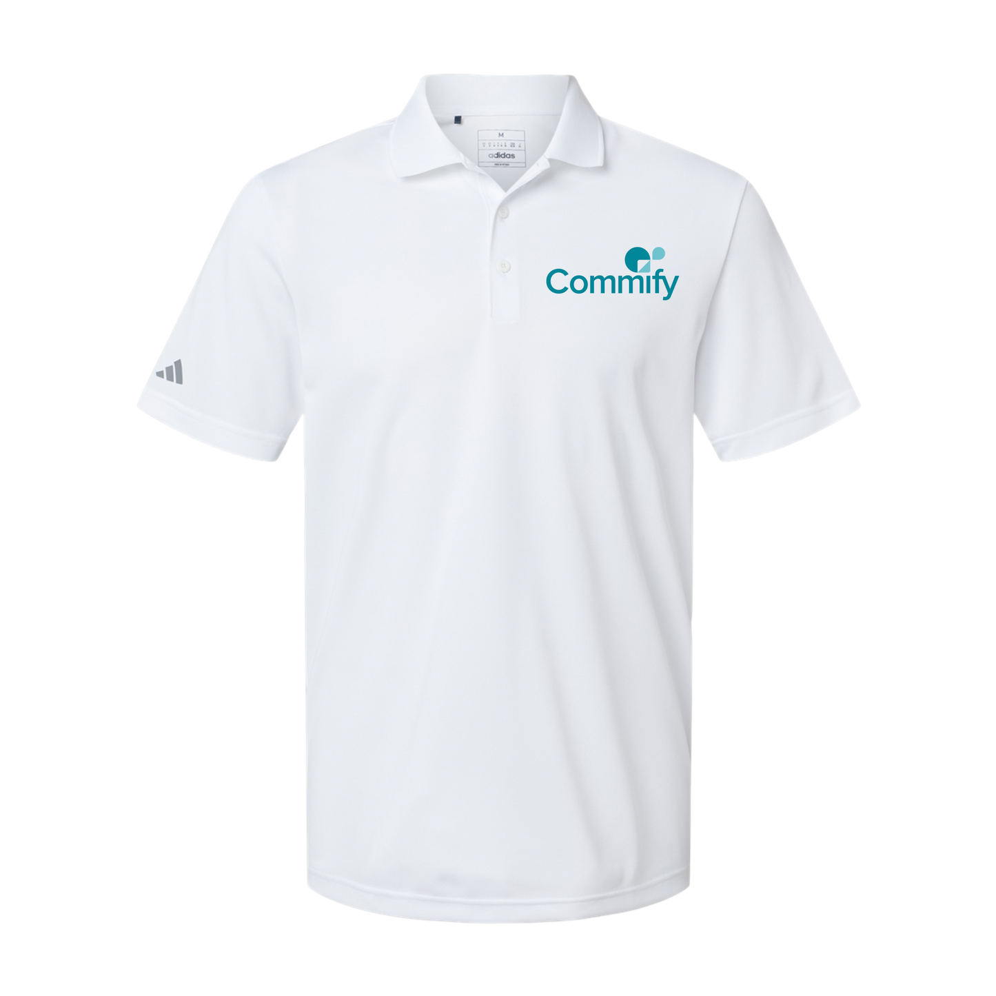 commify-adidas-mens-sport-polo-shirt-embroidery-leftchest-A430-white-flat-front