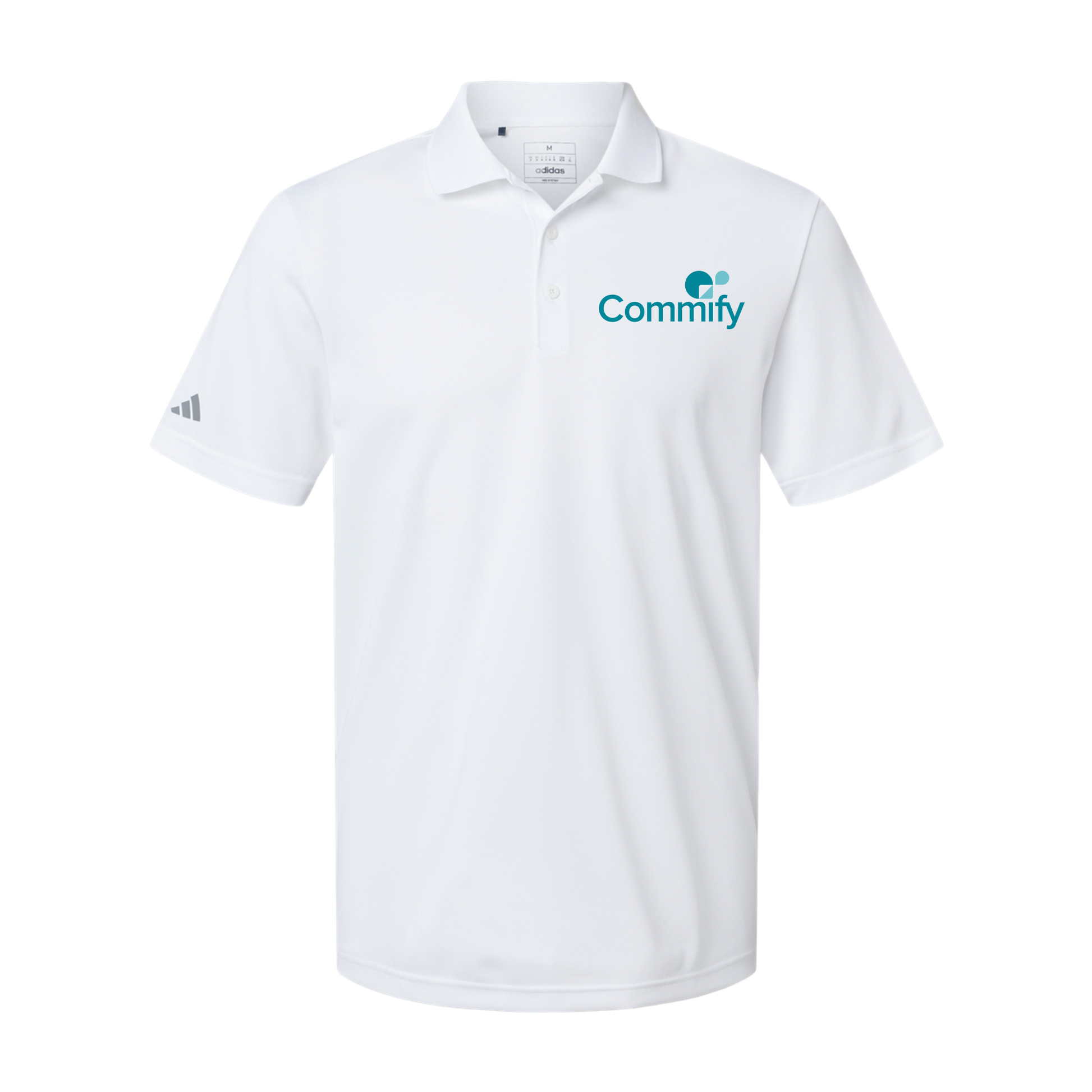 commify-adidas-mens-sport-polo-shirt-embroidery-leftchest-A430-white-flat-front