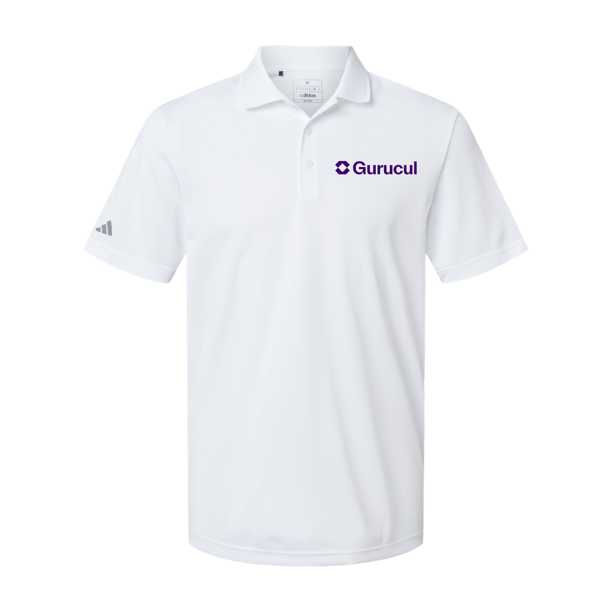 gurucul-adidas-mens-sport-polo-shirt-embroidery-leftchest-A430-white-flat-front