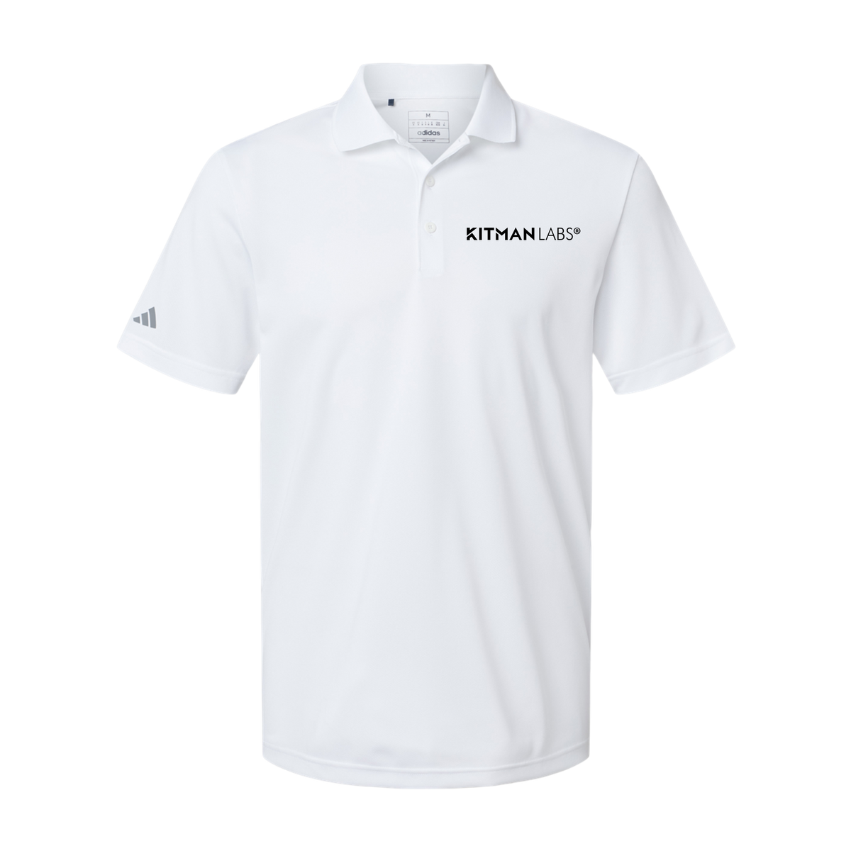 kitmanlabs-adidas-mens-sport-polo-shirt-embroidery-leftchest-A430-white-flat-front