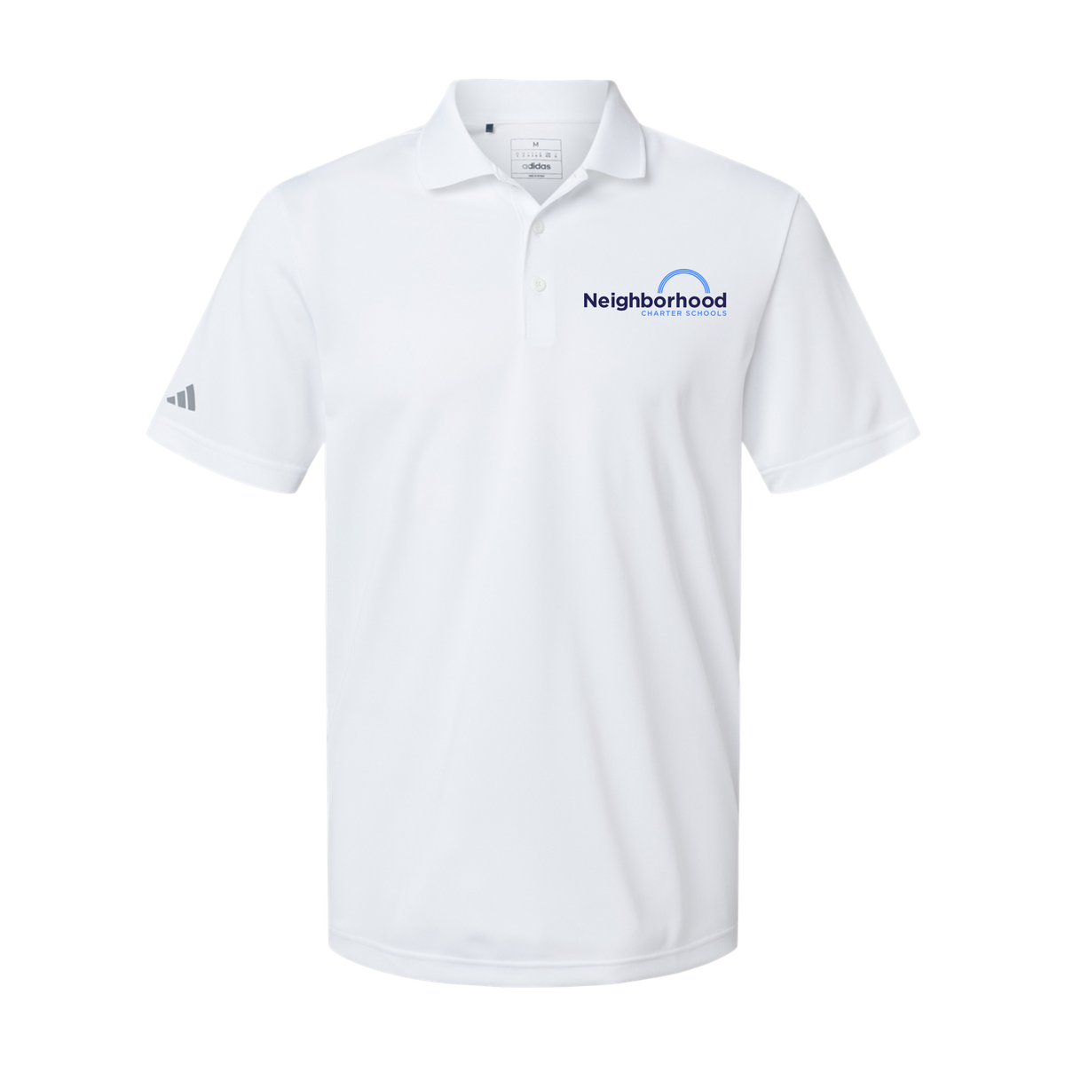 ncschools-adidas-mens-sport-polo-shirt-embroidery-leftchest-A430-white-flat-front