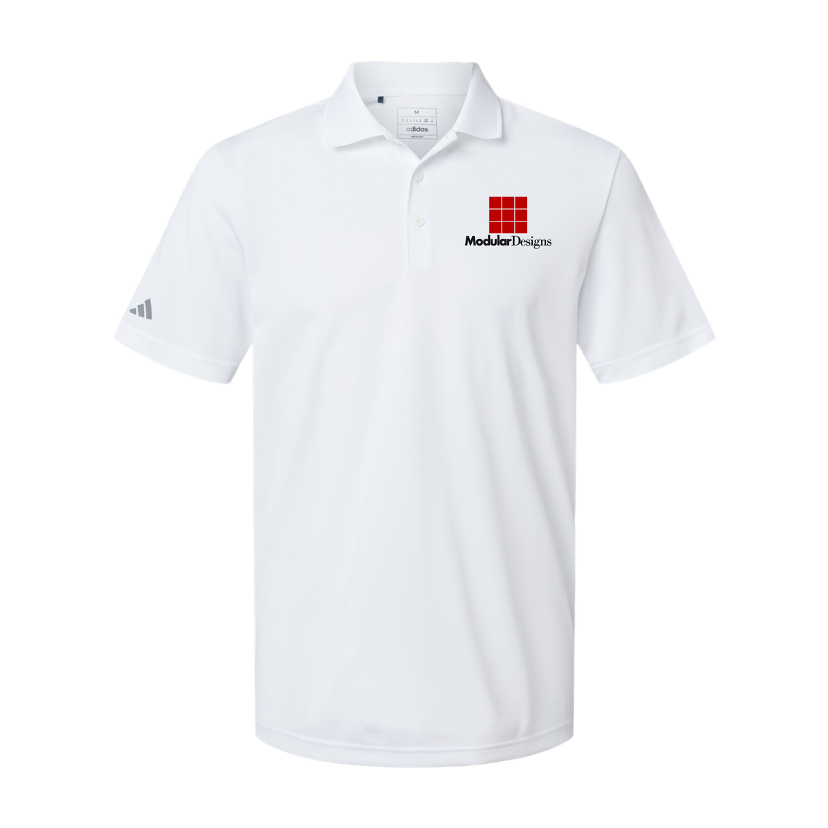 modulardesignsflooring-adidas-mens-sport-polo-shirt-embroidery-leftchest-A430-white-flat-front