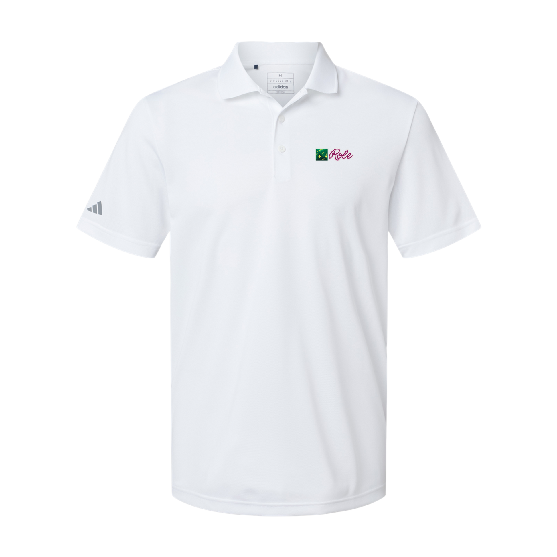 cinemarole-adidas-mens-sport-polo-shirt-embroidery-leftchest-A430-white-flat-front