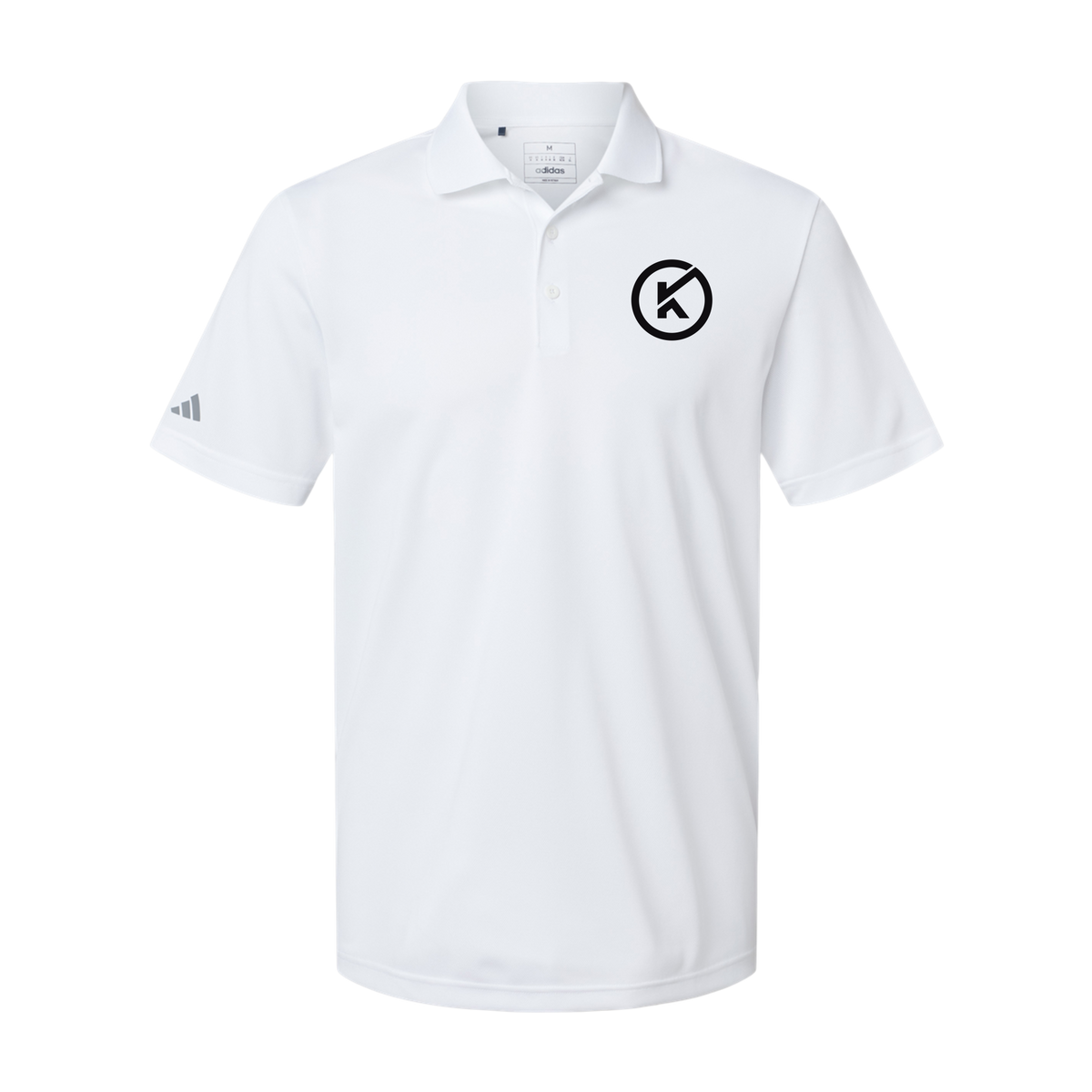 kitmanlabs-adidas-mens-sport-polo-shirt-embroidery-leftchest-A430-white-flat-front
