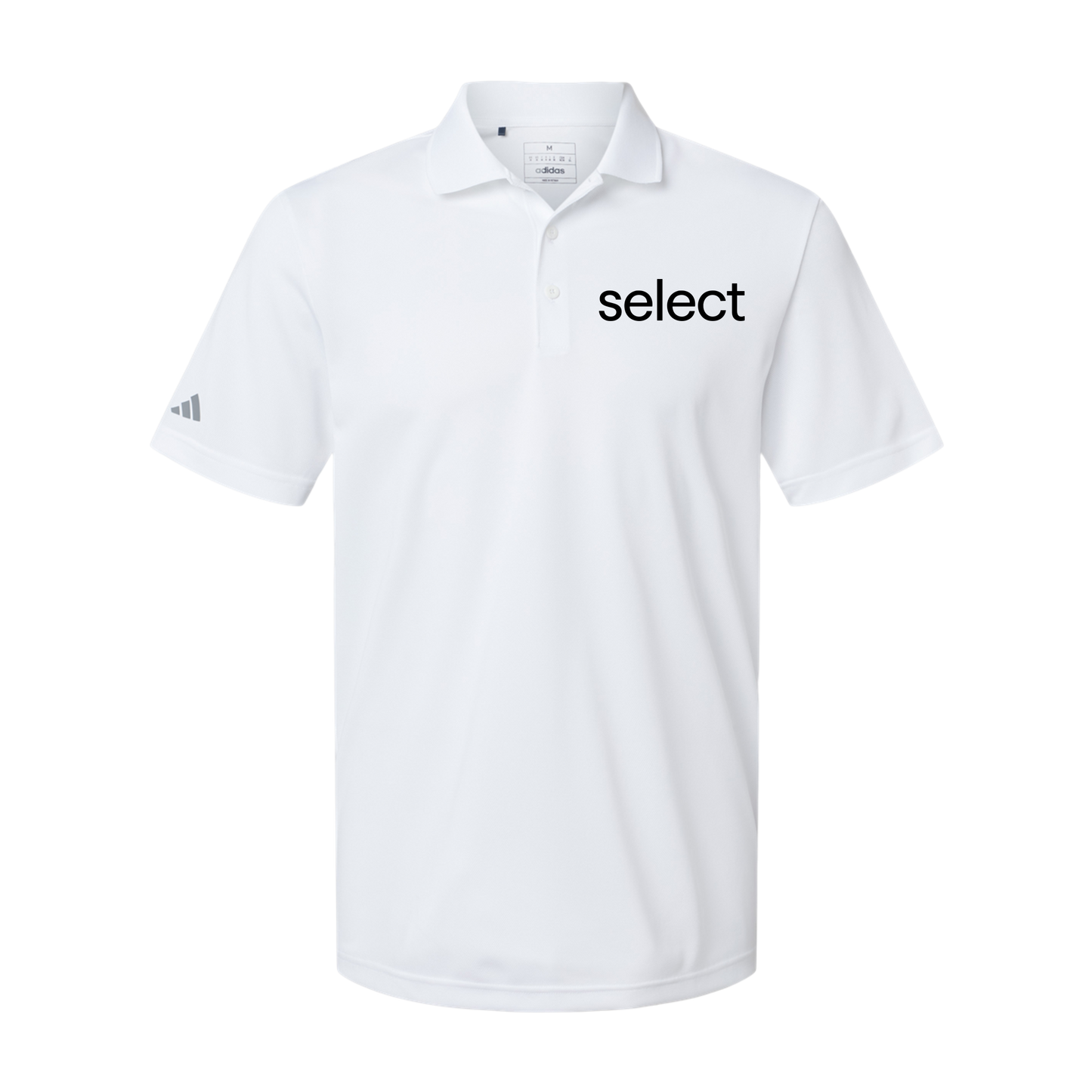 meetselect-adidas-mens-sport-polo-shirt-embroidery-leftchest-A430-white-flat-front