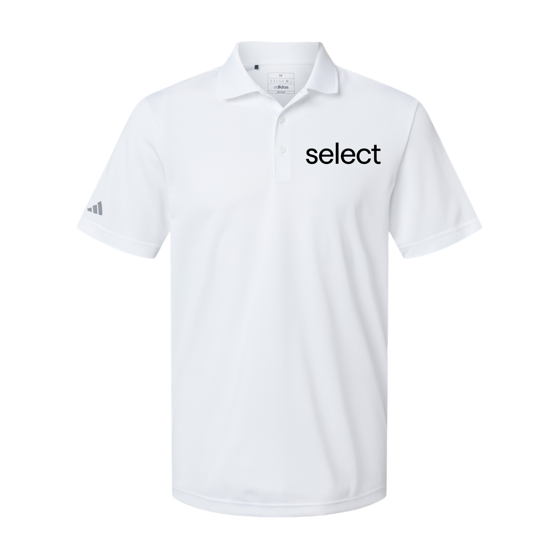 meetselect-adidas-mens-sport-polo-shirt-embroidery-leftchest-A430-white-flat-front