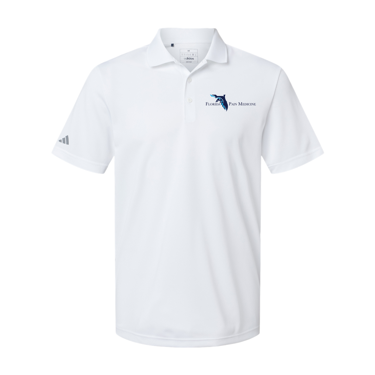 floridapainmedicine-adidas-mens-sport-polo-shirt-embroidery-leftchest-A430-white-flat-front