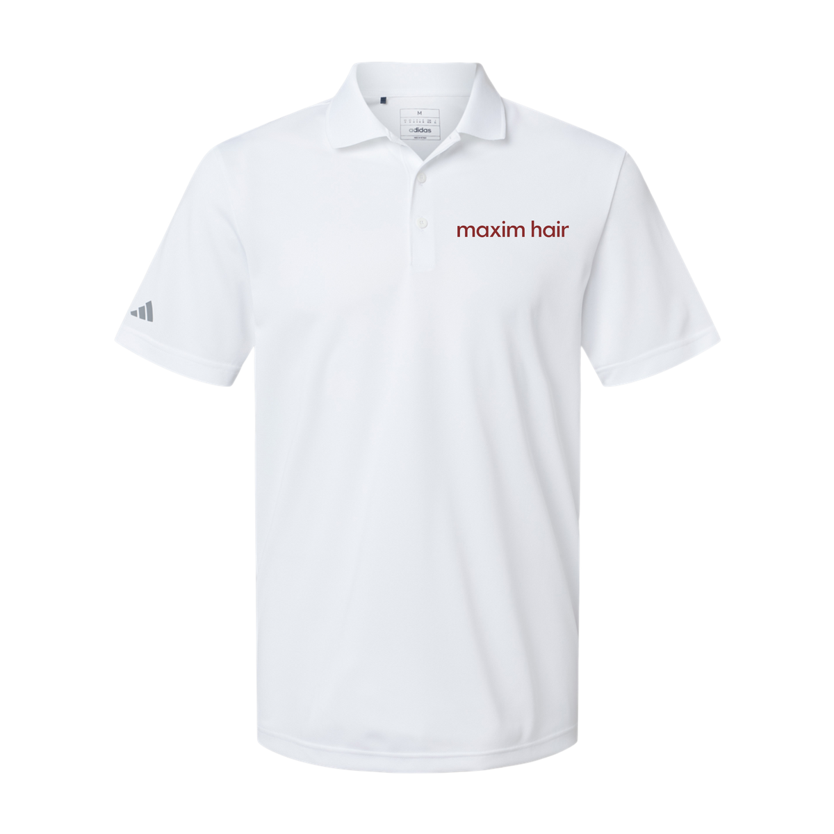 maximhairrestoration-adidas-mens-sport-polo-shirt-embroidery-leftchest-A430-white-flat-front