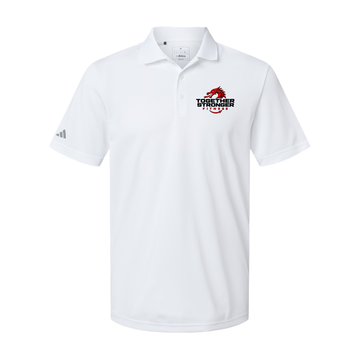 togetherstrongerfitness-adidas-mens-sport-polo-shirt-embroidery-leftchest-A430-white-flat-front