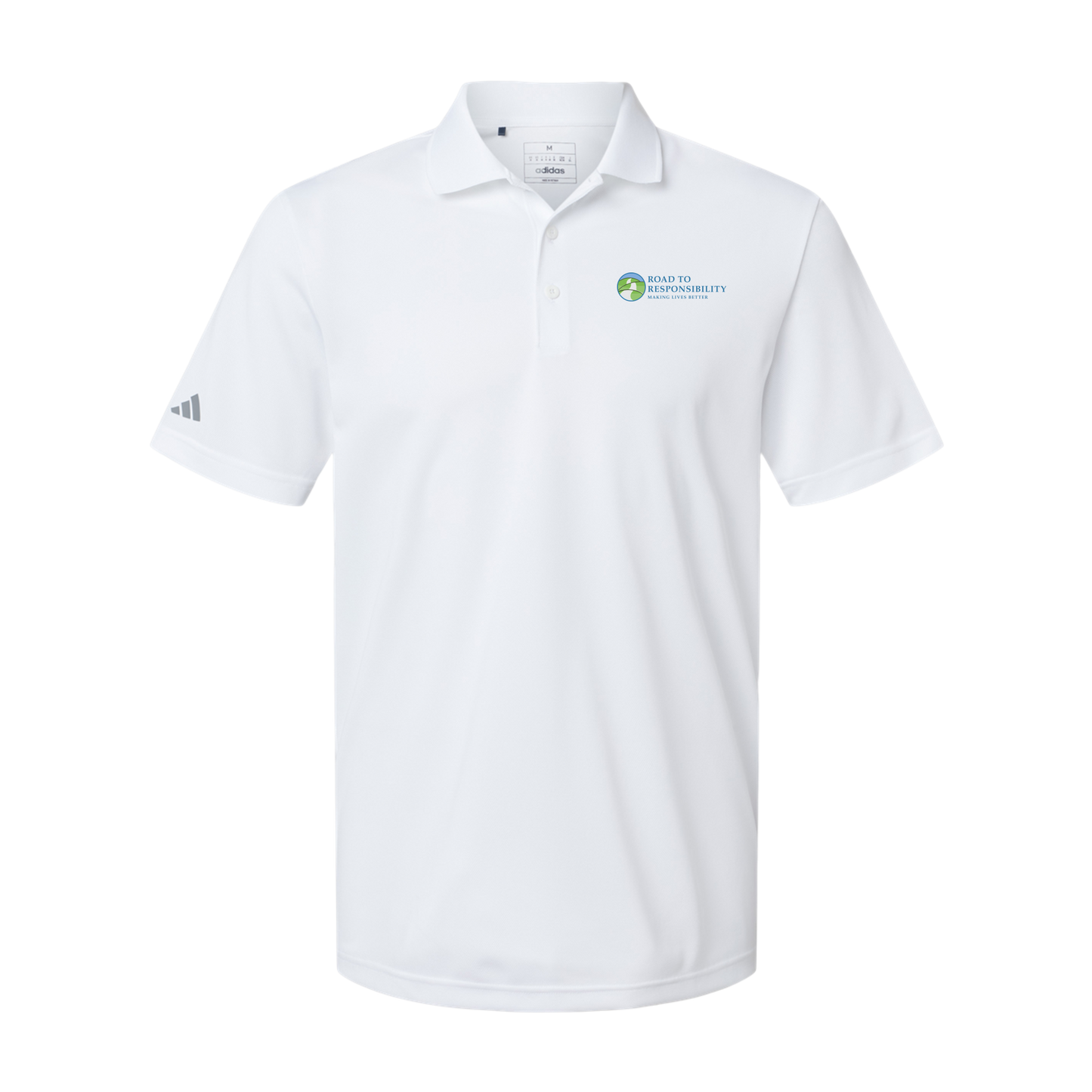 roadtoresponsibility-adidas-mens-sport-polo-shirt-embroidery-leftchest-A430-white-flat-front