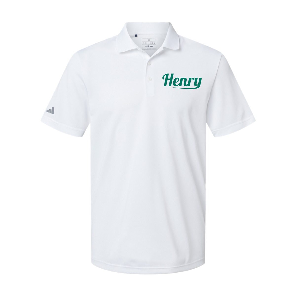 henrymeds-adidas-mens-sport-polo-shirt-embroidery-leftchest-A430-white-flat-front