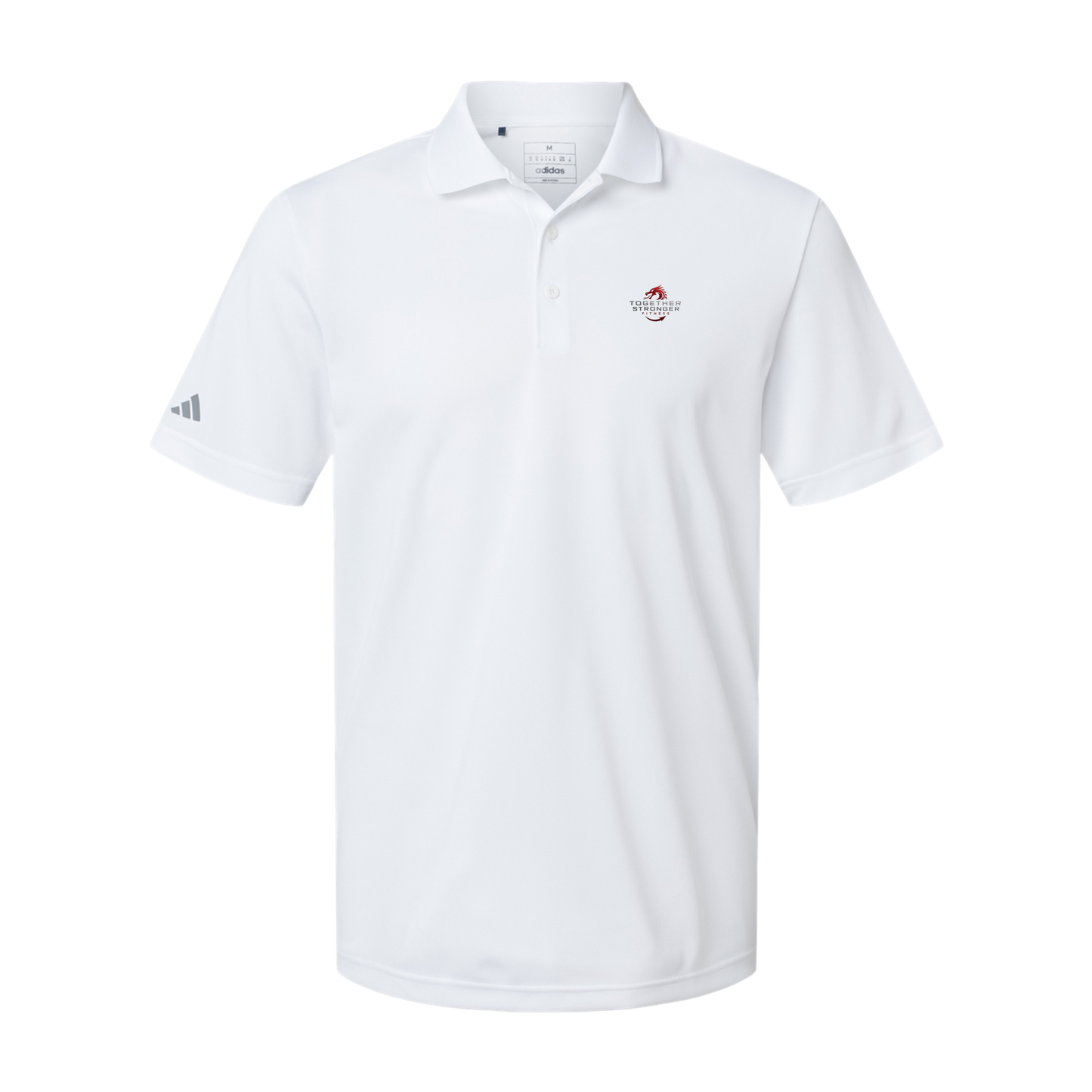togetherstrongerfitness-adidas-mens-sport-polo-shirt-embroidery-leftchest-A430-white-flat-front