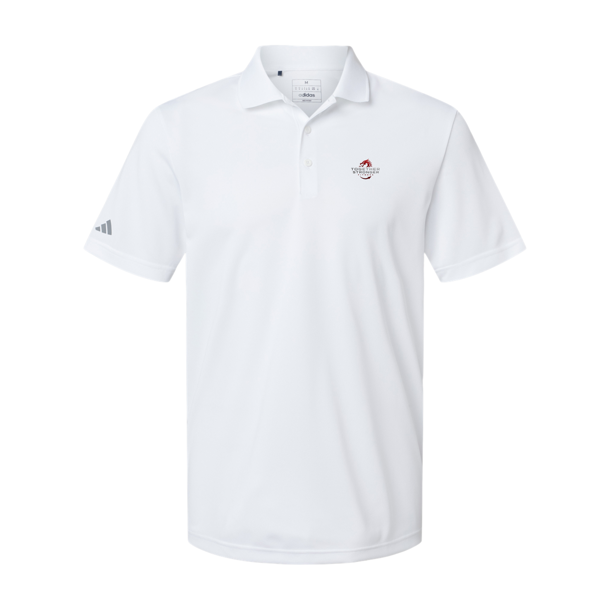 togetherstrongerfitness-adidas-mens-sport-polo-shirt-embroidery-leftchest-A430-white-flat-front