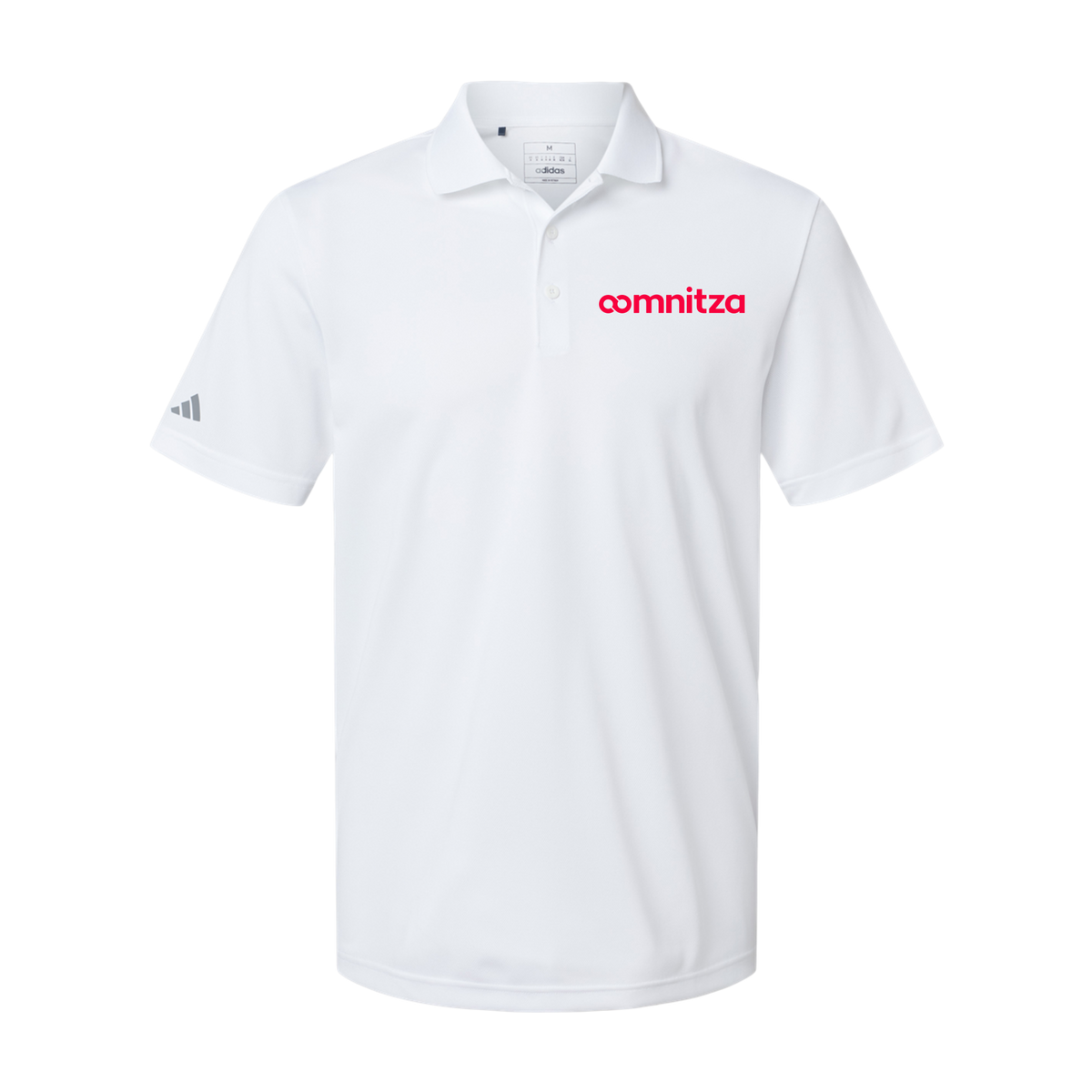 oomnitza-adidas-mens-sport-polo-shirt-embroidery-leftchest-A430-white-flat-front