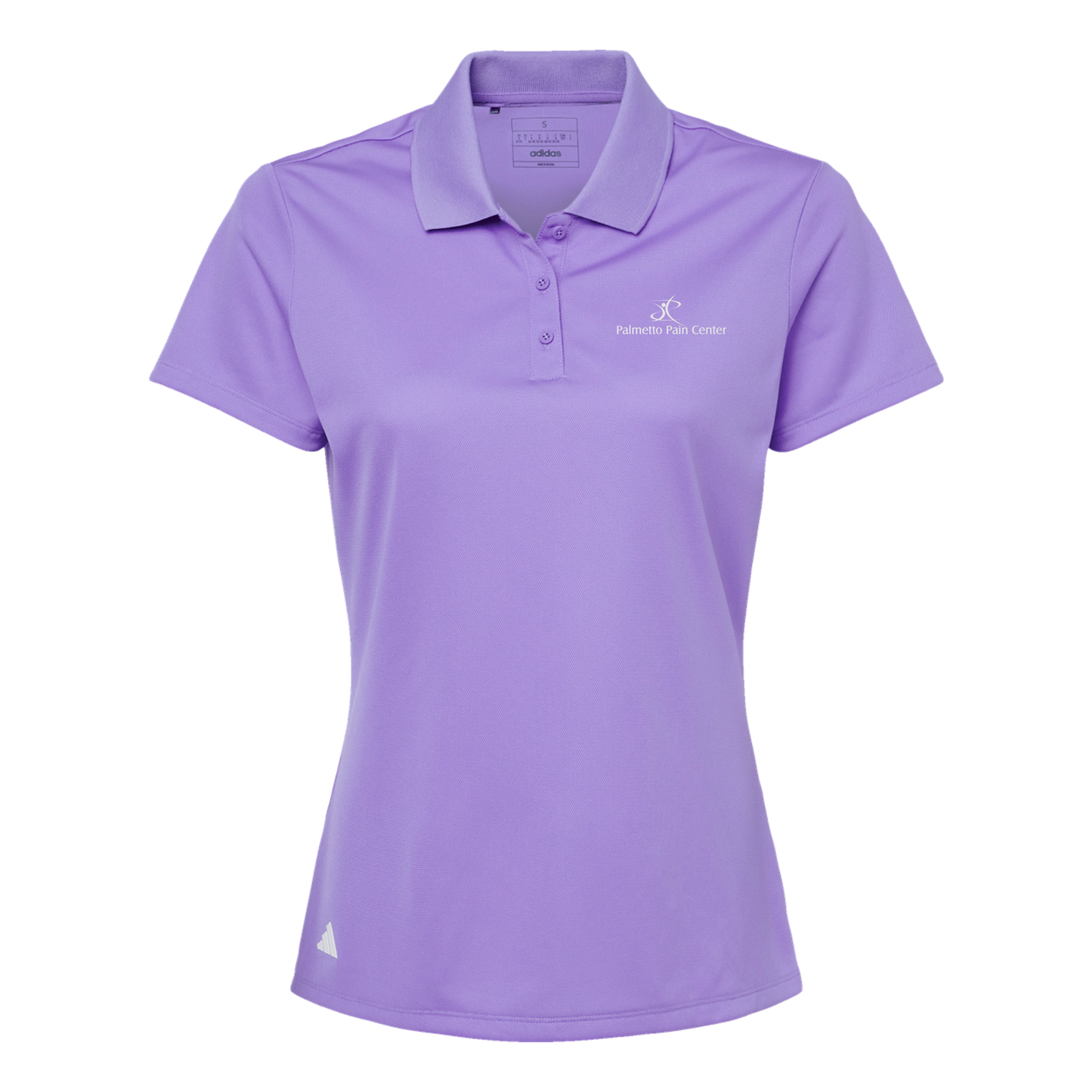 palmetto-pain-center-adidas-womens-sport-polo-shirt-embroidery-leftchest-A431-lightflashpurple-flat-front