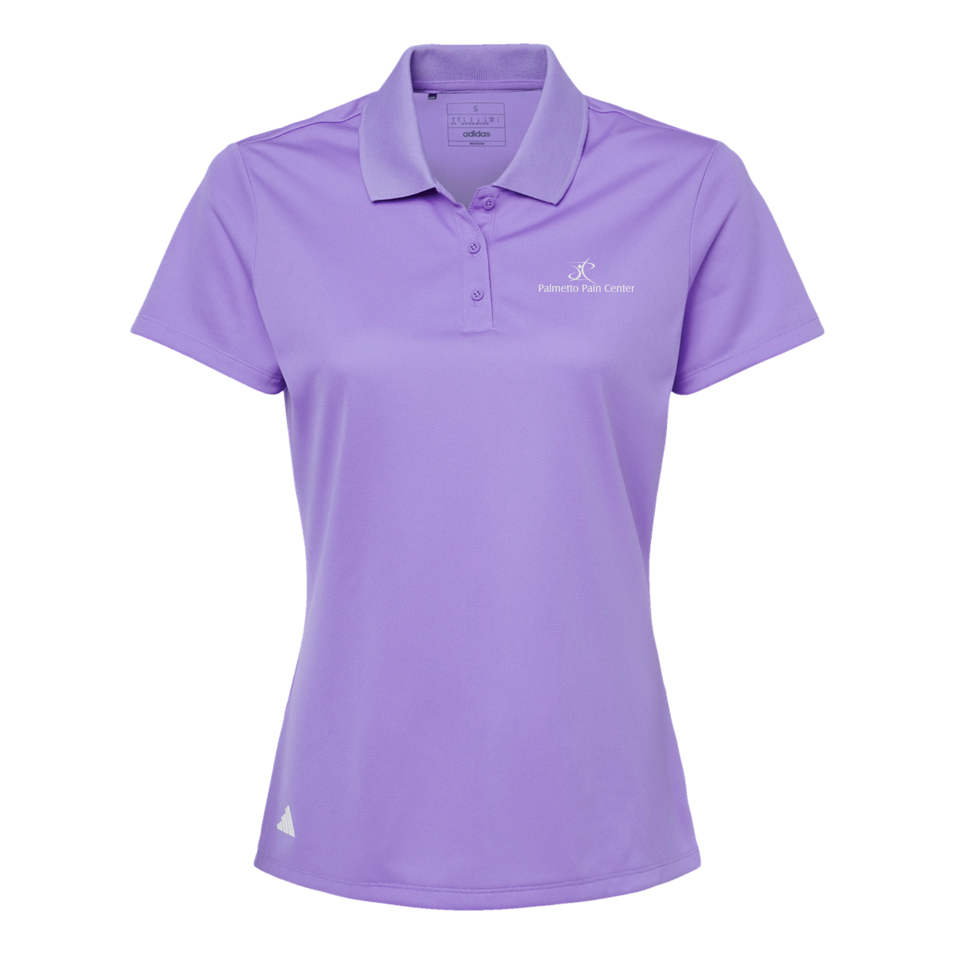 palmetto-pain-center-adidas-womens-sport-polo-shirt-embroidery-leftchest-A431-lightflashpurple-flat-front