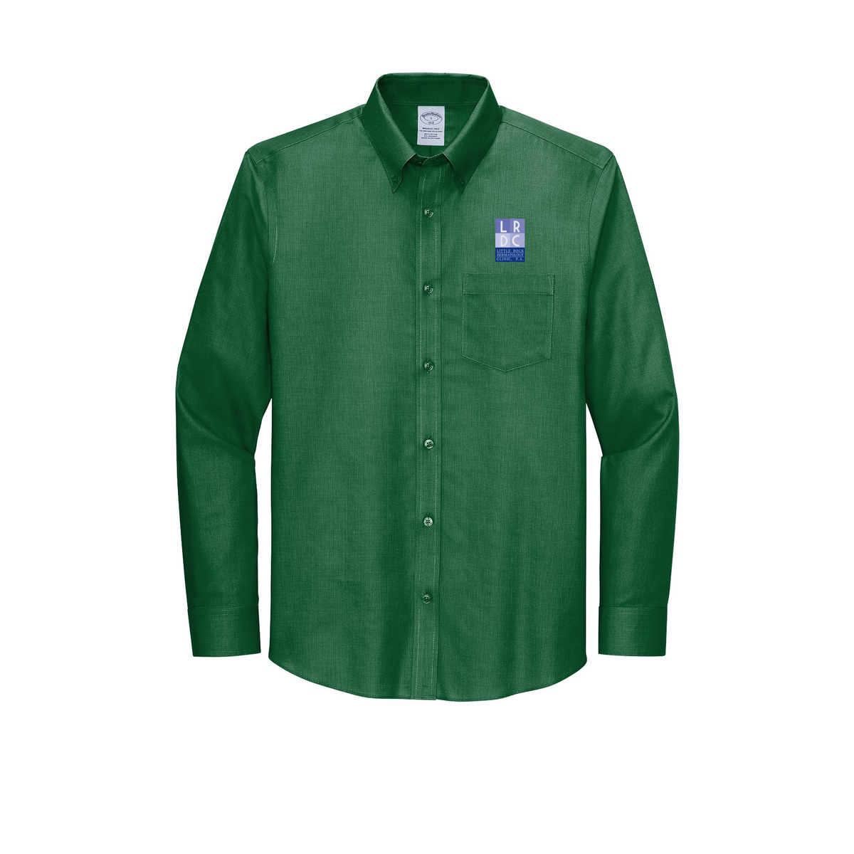 littlerockdermatology-brooks-brothers-wrinkle-free-stretch-nailhead-shirt-embroidery-leftchest-BB18002-clubgreen-flat-front