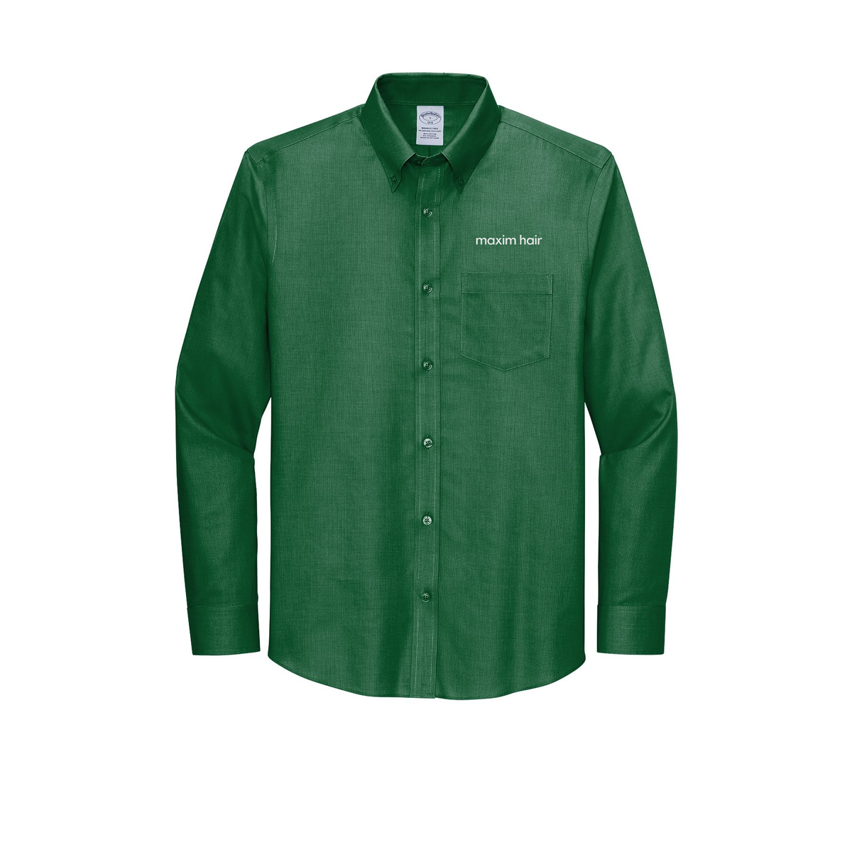 maximhairrestoration-brooks-brothers-wrinkle-free-stretch-nailhead-shirt-embroidery-leftchest-BB18002-clubgreen-flat-front