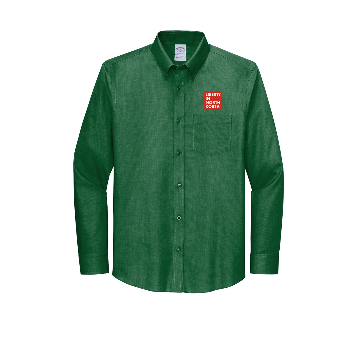 libertyinnorthkorea-brooks-brothers-wrinkle-free-stretch-nailhead-shirt-embroidery-leftchest-BB18002-clubgreen-flat-front