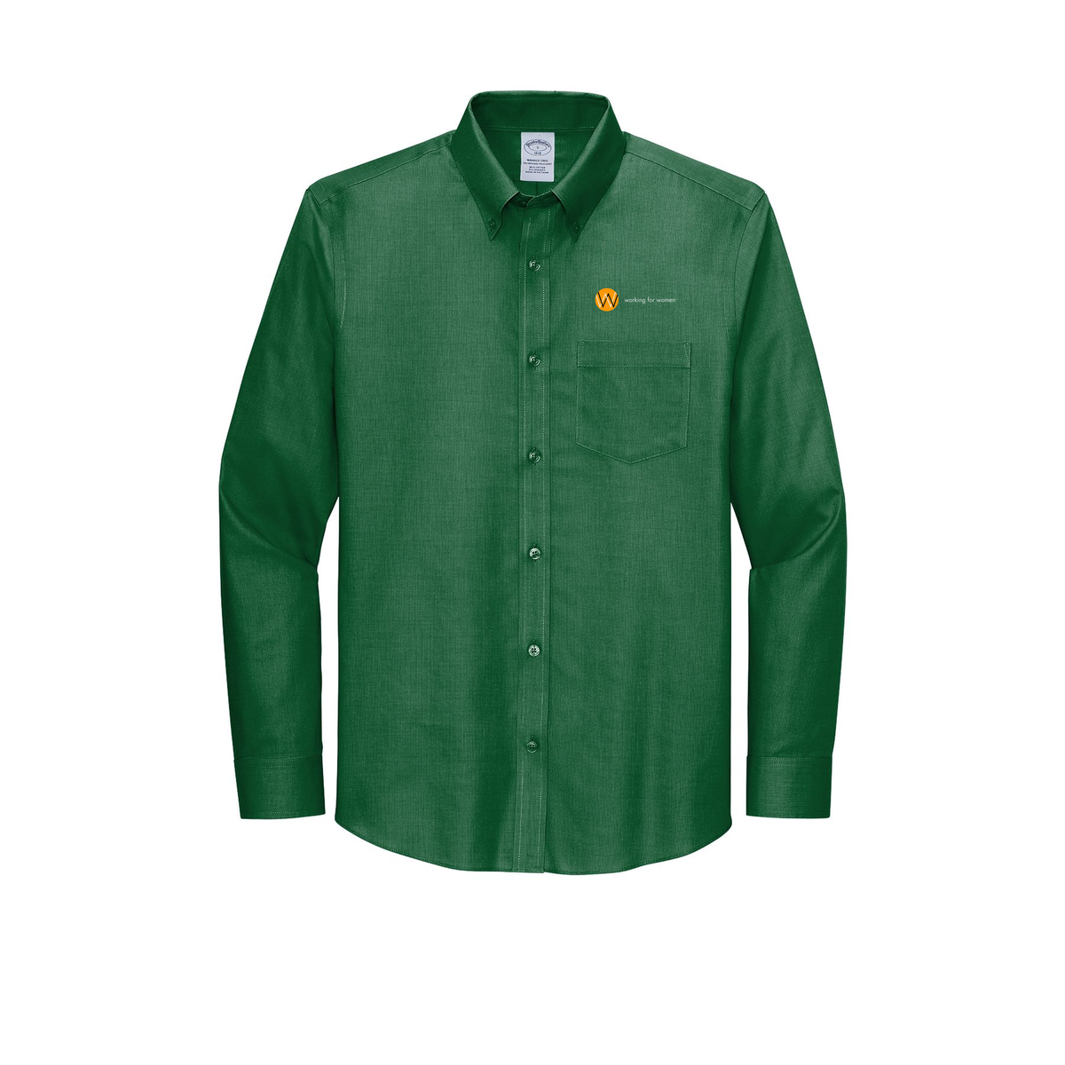 workingforwomen-brooks-brothers-wrinkle-free-stretch-nailhead-shirt-embroidery-leftchest-BB18002-clubgreen-flat-front