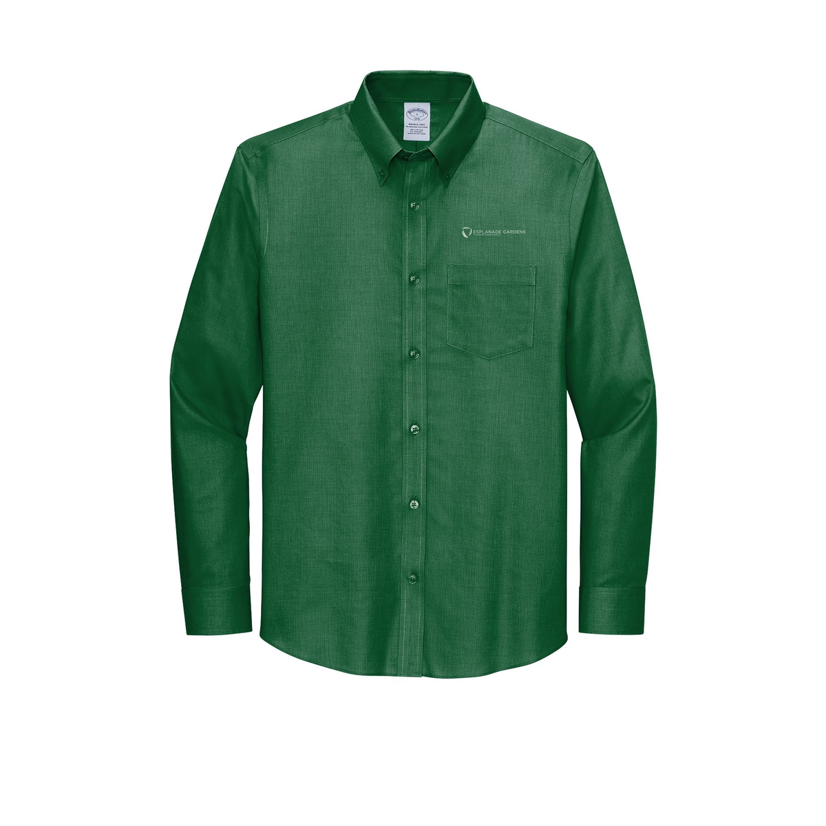 esplanadeseniorcampus-brooks-brothers-wrinkle-free-stretch-nailhead-shirt-embroidery-leftchest-BB18002-clubgreen-flat-front