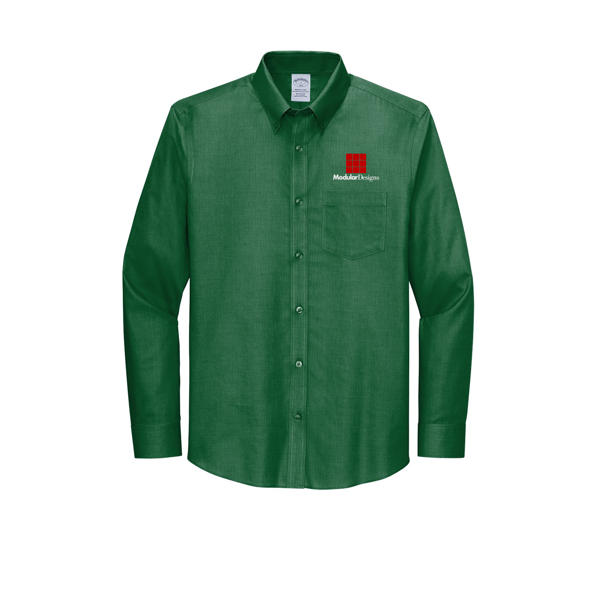 modulardesignsflooring-brooks-brothers-wrinkle-free-stretch-nailhead-shirt-embroidery-leftchest-BB18002-clubgreen-flat-front