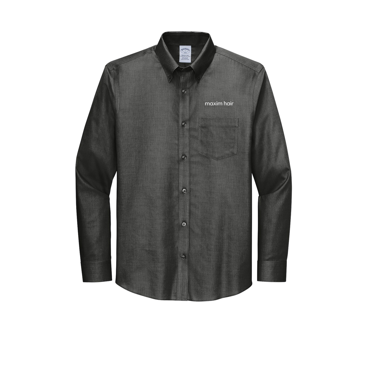 maximhairrestoration-brooks-brothers-wrinkle-free-stretch-nailhead-shirt-embroidery-leftchest-BB18002-deepblack-flat-front