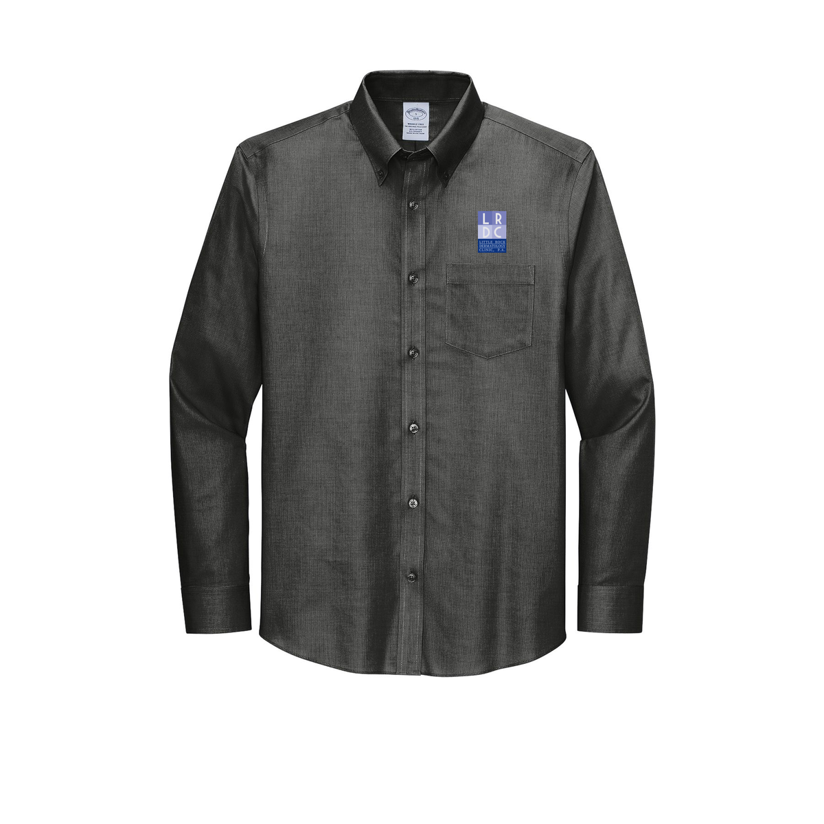 littlerockdermatology-brooks-brothers-wrinkle-free-stretch-nailhead-shirt-embroidery-leftchest-BB18002-deepblack-flat-front