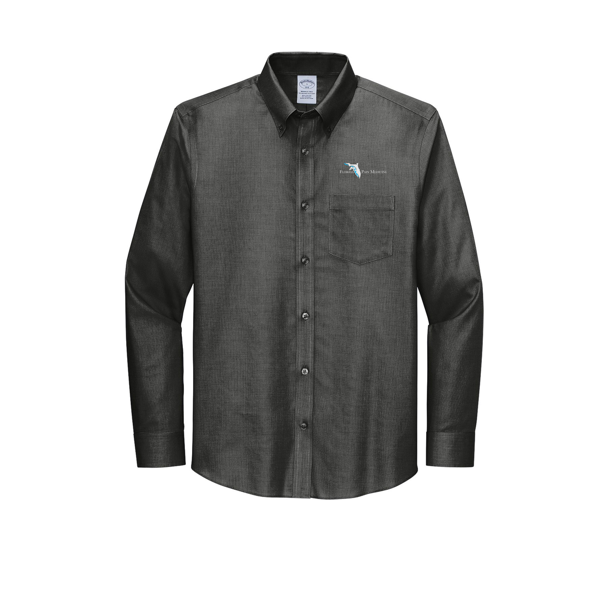 floridapainmedicine-brooks-brothers-wrinkle-free-stretch-nailhead-shirt-embroidery-leftchest-BB18002-deepblack-flat-front