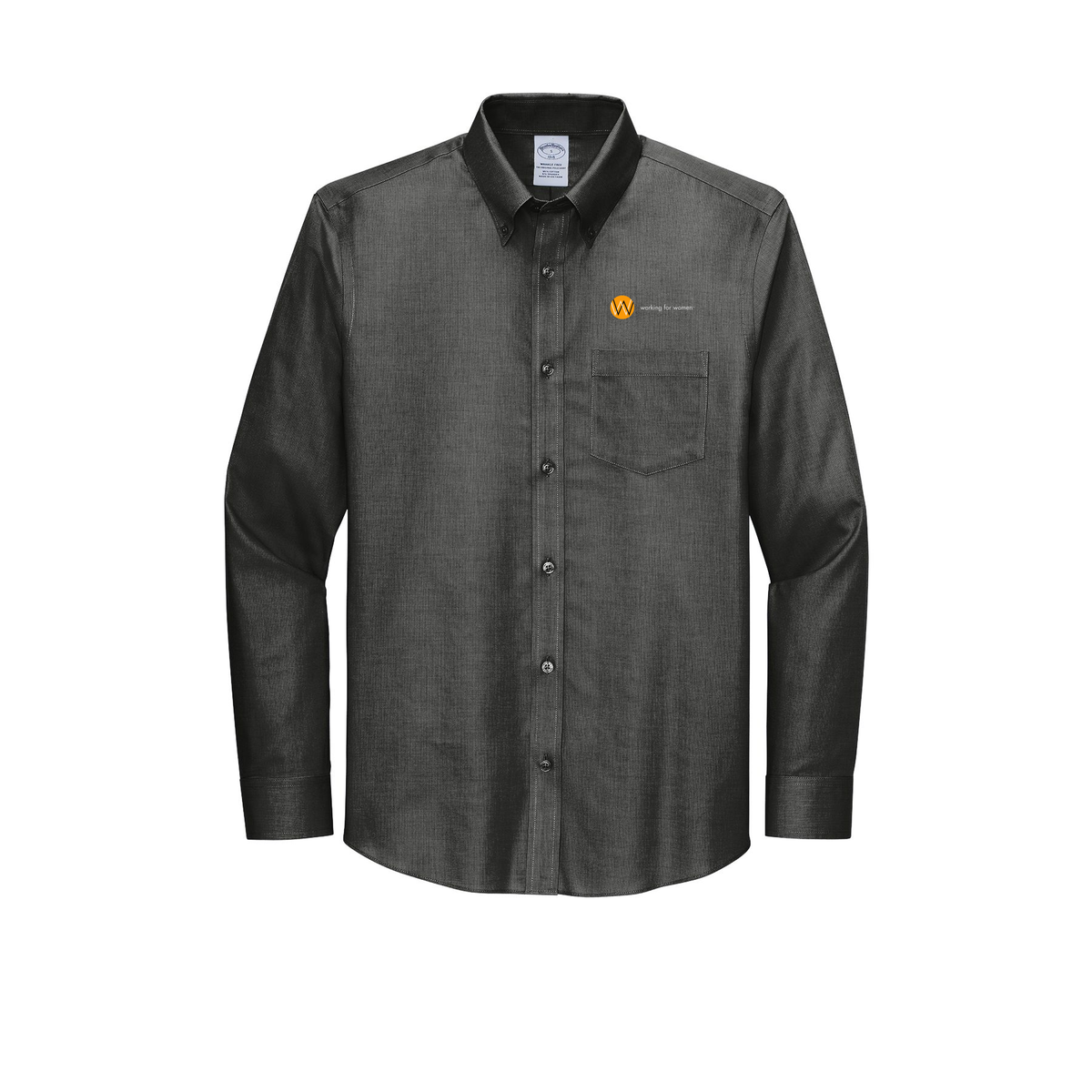 workingforwomen-brooks-brothers-wrinkle-free-stretch-nailhead-shirt-embroidery-leftchest-BB18002-deepblack-flat-front