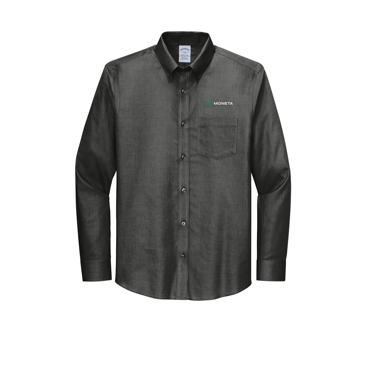 monetagroup-brooks-brothers-wrinkle-free-stretch-nailhead-shirt-embroidery-leftchest-BB18002-deepblack-flat-front