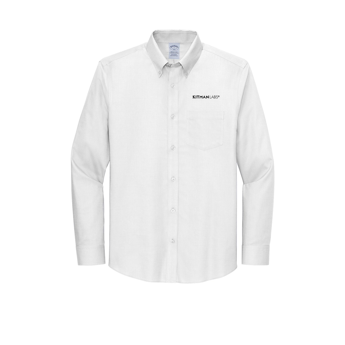 kitmanlabs-brooks-brothers-wrinkle-free-stretch-nailhead-shirt-embroidery-leftchest-BB18002-white-flat-front