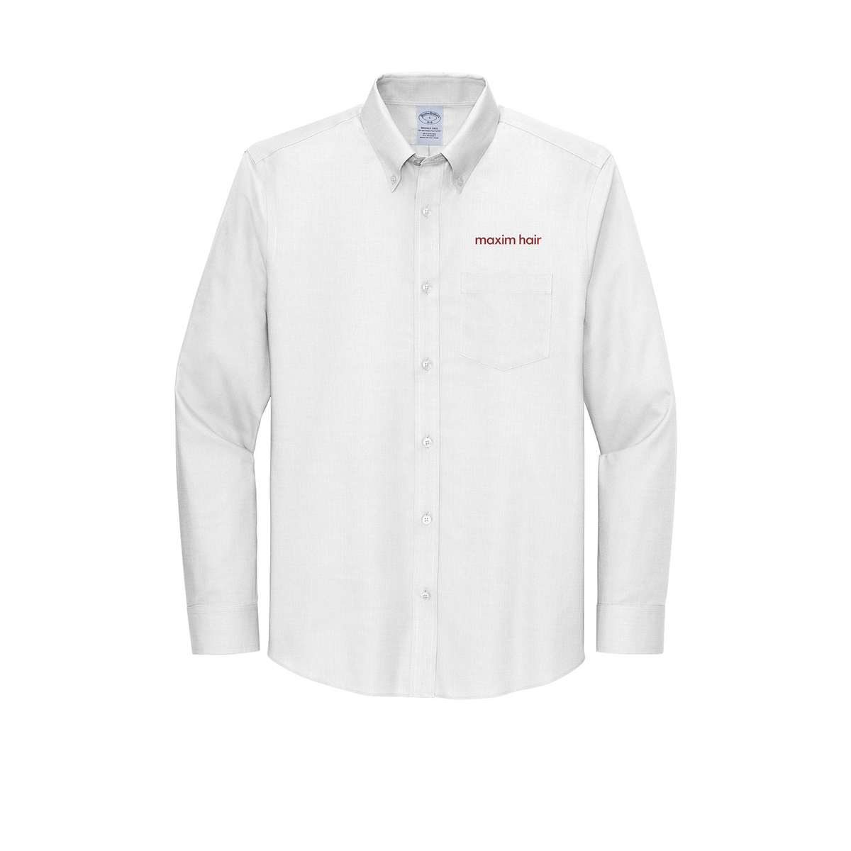 maximhairrestoration-brooks-brothers-wrinkle-free-stretch-nailhead-shirt-embroidery-leftchest-BB18002-white-flat-front