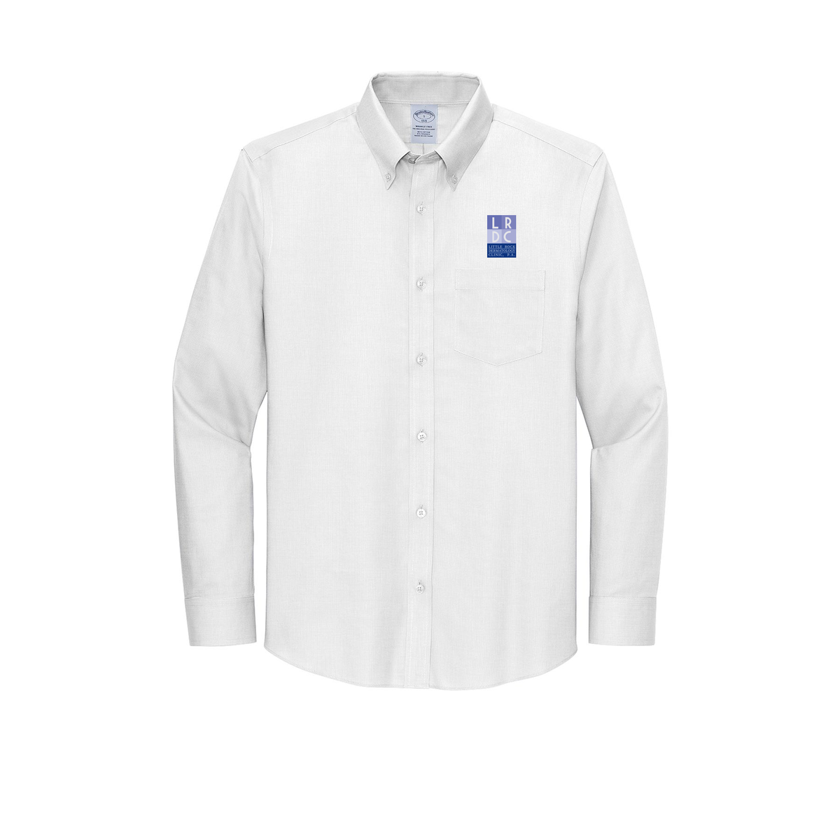 littlerockdermatology-brooks-brothers-wrinkle-free-stretch-nailhead-shirt-embroidery-leftchest-BB18002-white-flat-front